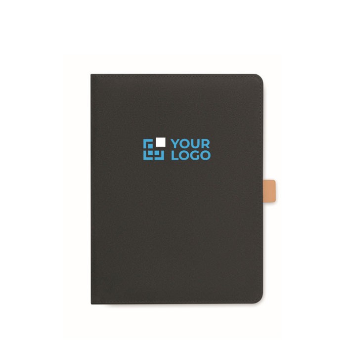 Portafolio de RPET con páginas rayadas de papel reciclado A5 color negro vista de impresión Portafolio de RPET con páginas rayadas de papel reciclado A5 color negro vista de impresión