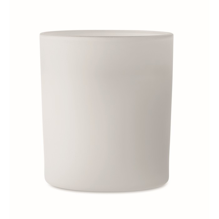 Vela en tarro de vidrio con piedras en el interior y aroma a vainilla color blanco cuarta vista