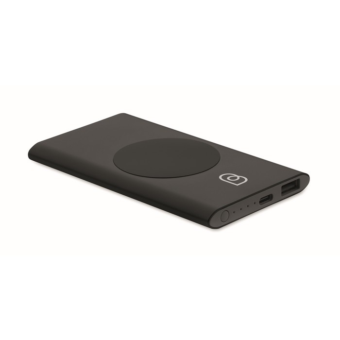 Cargador inalámbrico rectangular de aluminio reciclado 5.000 mAh color negro vista principal Cargador inalámbrico rectangular de aluminio reciclado 5.000 mAh color negro vista principal