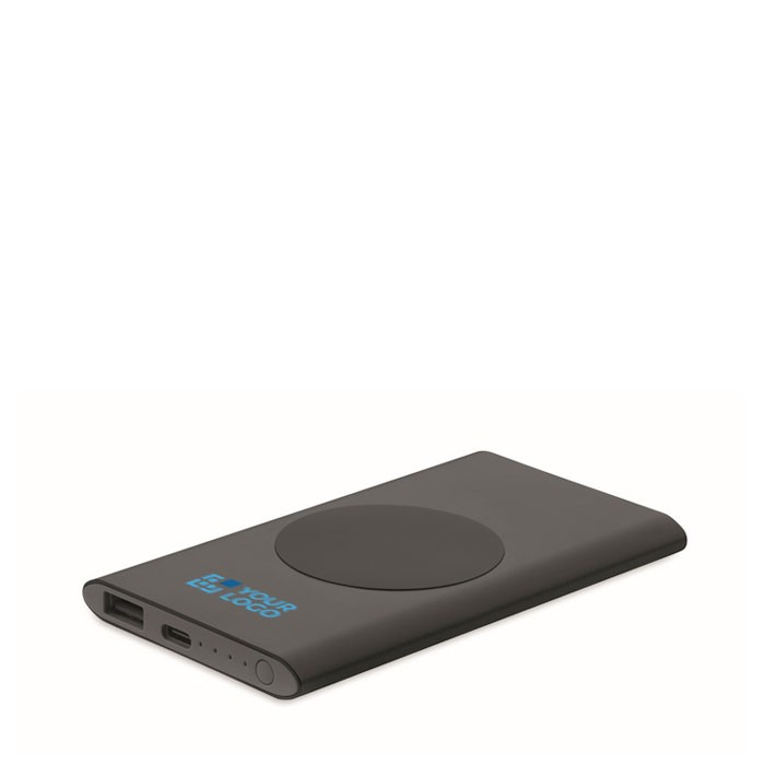 Cargador inalámbrico rectangular de aluminio reciclado 5.000 mAh color negro vista de impresión Cargador inalámbrico rectangular de aluminio reciclado 5.000 mAh color negro vista de impresión