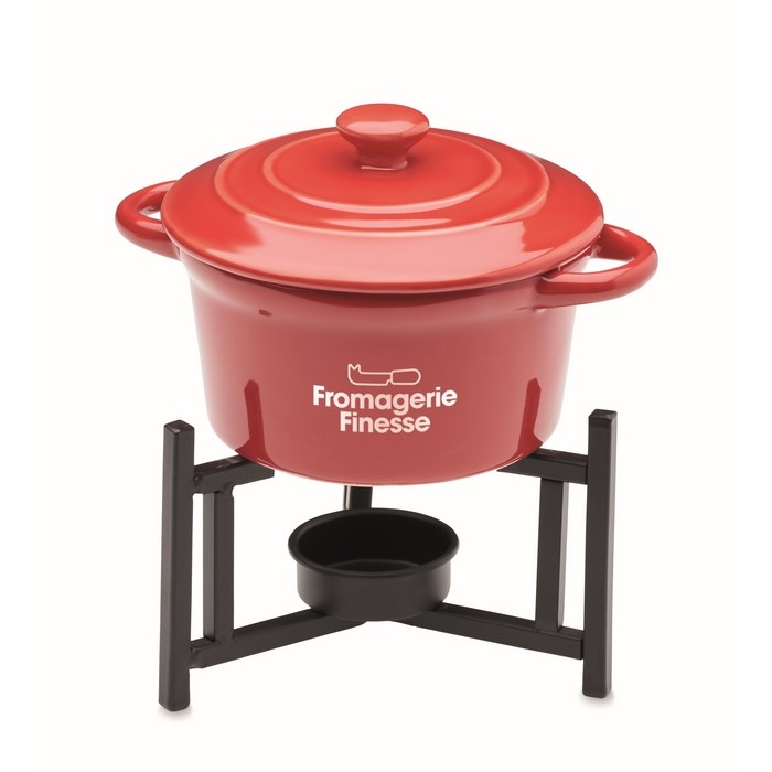 Juego pequeño de fondue para 2 de cerámica con 2 tenedores 300ml color rojo vista principal Juego pequeño de fondue para 2 de cerámica con 2 tenedores 300ml color rojo vista principal