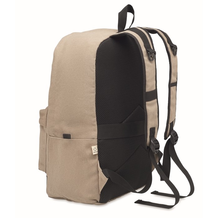Mochila para portátil de algodón reciclado en colores clásicos 15'' color arena segunda vista Mochila para portátil de algodón reciclado en colores clásicos 15'' color arena segunda vista