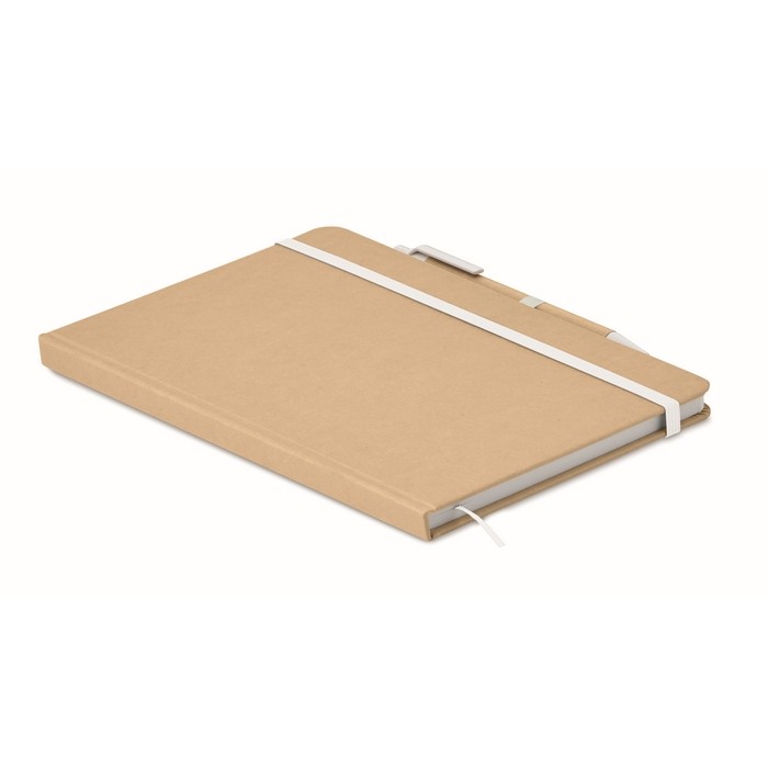 Libreta de cartón reciclado con bolígrafo de tinta azul A5 color blanco