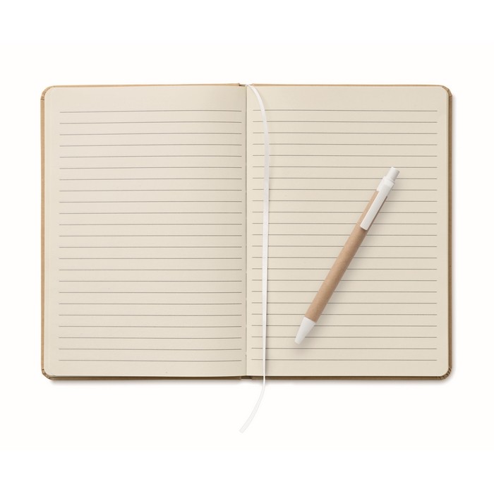 Libreta de cartón reciclado con bolígrafo de tinta azul A5 color blanco octava vista