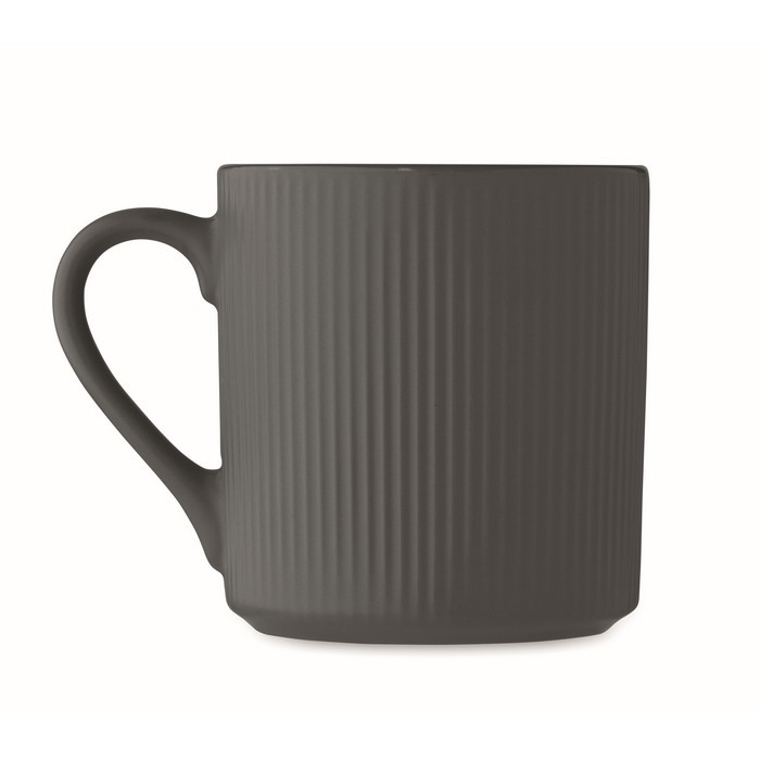 Taza de cerámica de color mate con un acabado en relieve 340ml color gris oscuro tercera vista