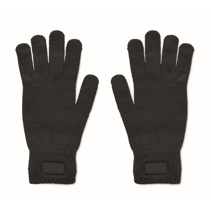 Guantes de poliéster reciclado con parche para personalización color negro Guantes de poliéster reciclado con parche para personalización color negro