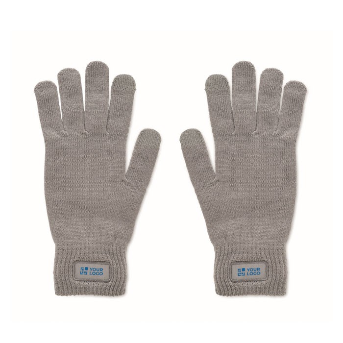 Guantes de poliéster reciclado con parche para personalización color gris oscuro vista de impresión Guantes de poliéster reciclado con parche para personalización color gris oscuro vista de impresión
