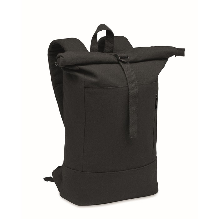 Mochila roll-top para portátil de algodón reciclado 15'' color negro Mochila roll-top para portátil de algodón reciclado 15'' color negro