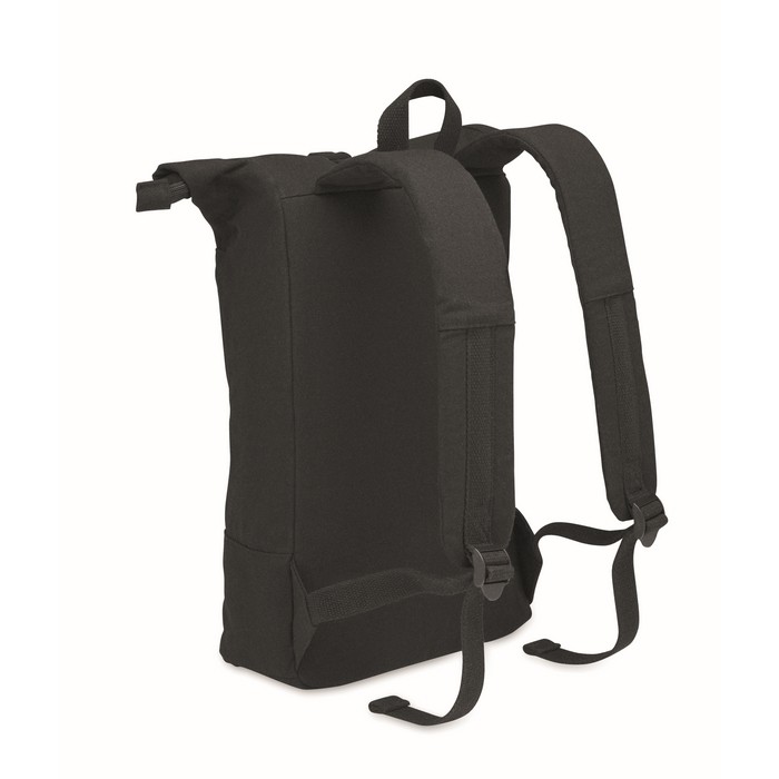 Mochila roll-top para portátil de algodón reciclado 15'' color negro segunda vista Mochila roll-top para portátil de algodón reciclado 15'' color negro segunda vista