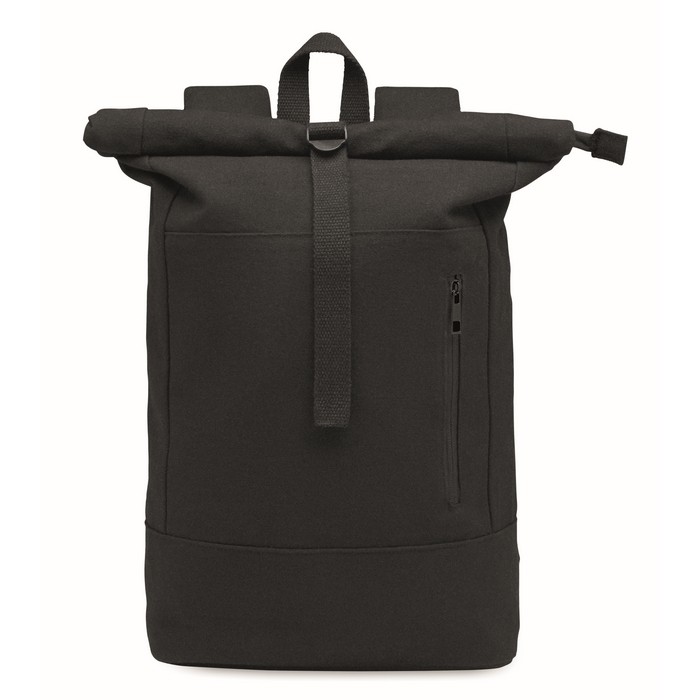 Mochila roll-top para portátil de algodón reciclado 15'' color negro tercera vista Mochila roll-top para portátil de algodón reciclado 15'' color negro tercera vista