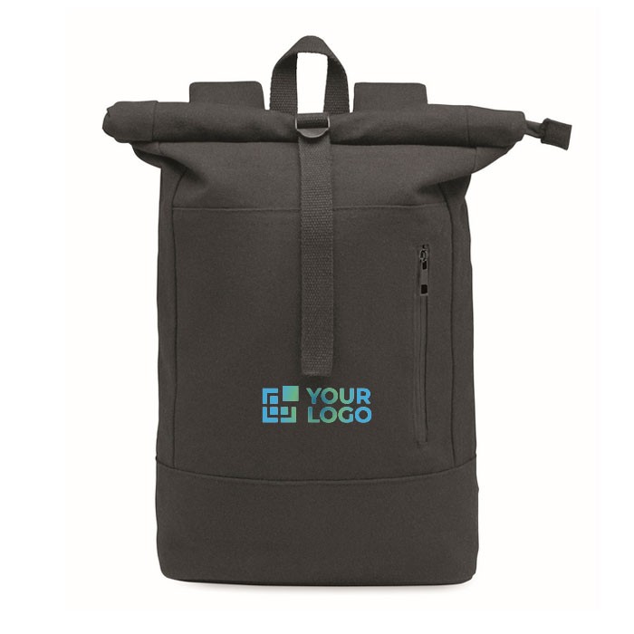 Mochila roll-top para portátil de algodón reciclado 15'' color negro vista de impresión Mochila roll-top para portátil de algodón reciclado 15'' color negro vista de impresión