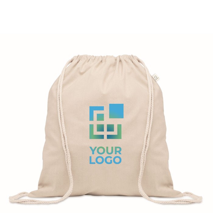Mochila de cuerdas color natural de algodón reciclado y RPET 140g/m2 color beige vista de impresión Mochila de cuerdas color natural de algodón reciclado y RPET 140g/m2 color beige vista de impresión