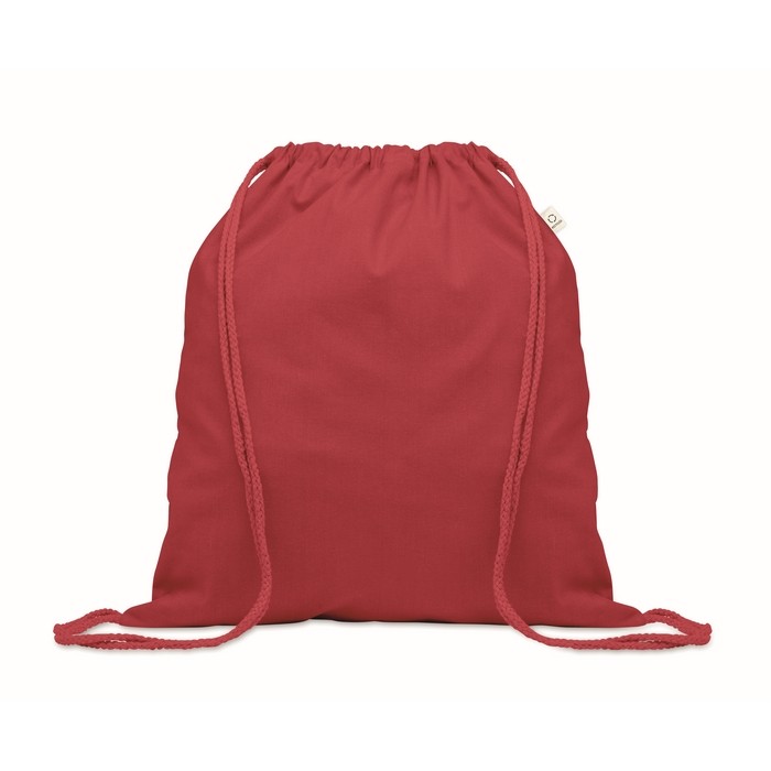 Mochila de cuerdas de algodón reciclado y RPET 140g/m2 color rojo