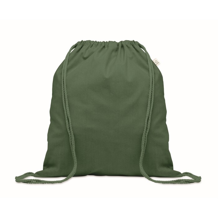 Mochila de cuerdas de algodón reciclado y RPET 140g/m2 color verde oscuro