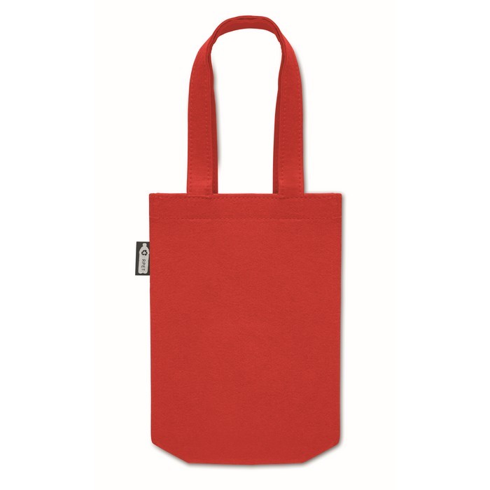 Bolsa pequeña de fieltro RPET con fuelle y asas cortas color rojo segunda vista Bolsa pequeña de fieltro RPET con fuelle y asas cortas color rojo segunda vista