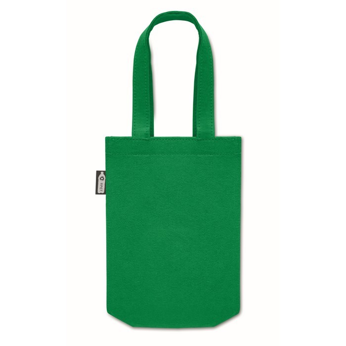 Bolsa pequeña de fieltro RPET con fuelle y asas cortas color verde segunda vista Bolsa pequeña de fieltro RPET con fuelle y asas cortas color verde segunda vista