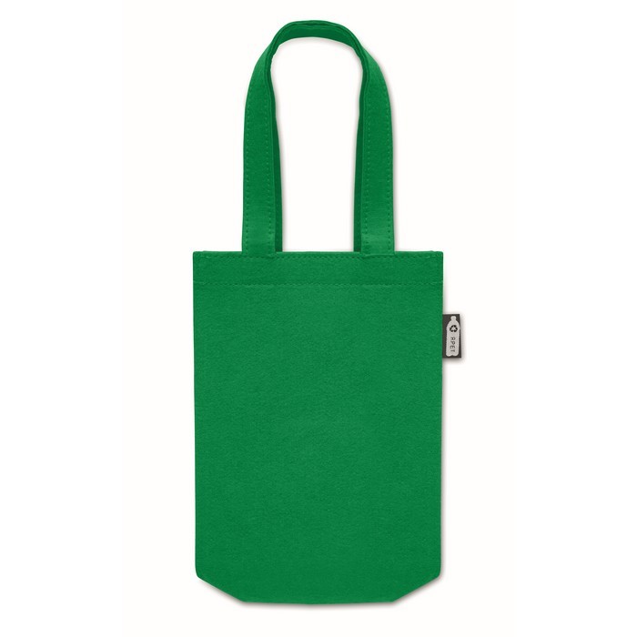 Bolsa pequeña de fieltro RPET con fuelle y asas cortas color verde tercera vista Bolsa pequeña de fieltro RPET con fuelle y asas cortas color verde tercera vista