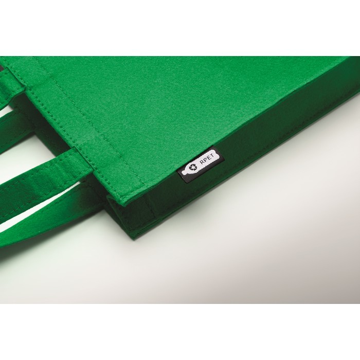 Bolsa pequeña de fieltro RPET con fuelle y asas cortas color verde vista fotografía cuarta vista Bolsa pequeña de fieltro RPET con fuelle y asas cortas color verde vista fotografía cuarta vista