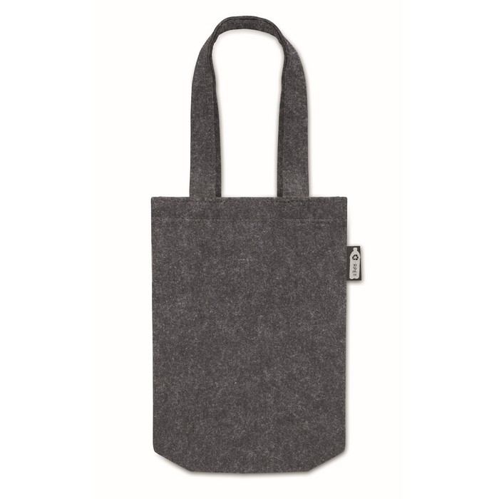 Bolsa pequeña de fieltro RPET con fuelle y asas cortas color gris oscuro tercera vista Bolsa pequeña de fieltro RPET con fuelle y asas cortas color gris oscuro tercera vista
