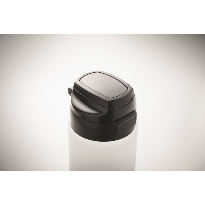 Botella antifugas de RPET con horario de consumo de agua 1L color blanco vista fotografía quinta vista Botella antifugas de RPET con horario de consumo de agua 1L color blanco vista fotografía quinta vista