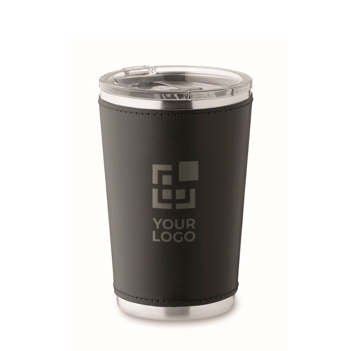 Vaso de acero inoxidable con funda extraíble de piel sintética 350ml color negro vista de impresión Vaso de acero inoxidable con funda extraíble de piel sintética 350ml color negro vista de impresión