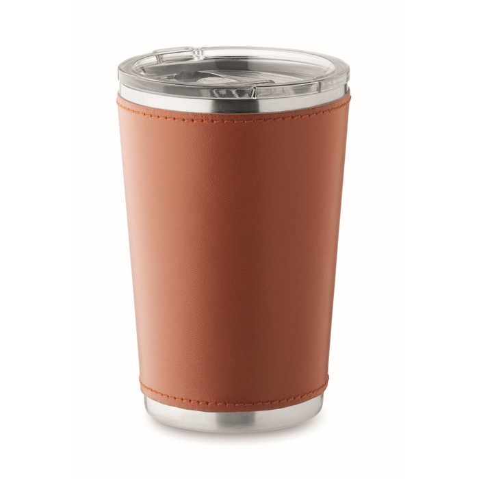 Vaso de acero inoxidable con funda extraíble de piel sintética 350ml color marrón Vaso de acero inoxidable con funda extraíble de piel sintética 350ml color marrón