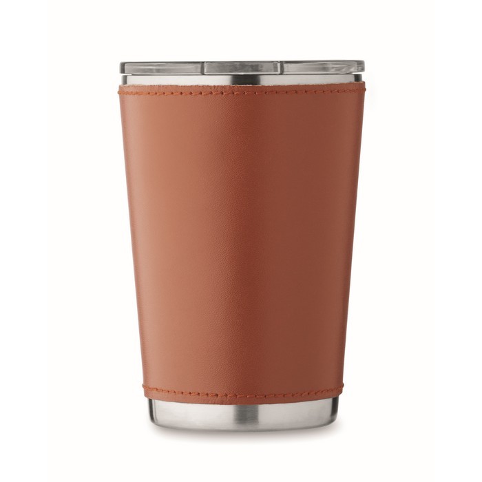 Vaso de acero inoxidable con funda extraíble de piel sintética 350ml color marrón cuarta vista Vaso de acero inoxidable con funda extraíble de piel sintética 350ml color marrón cuarta vista
