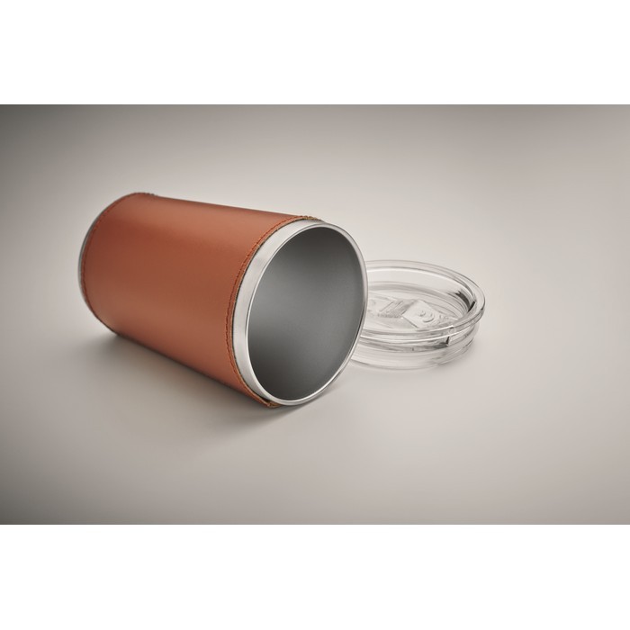 Vaso de acero inoxidable con funda extraíble de piel sintética 350ml color marrón vista fotografía sexta vista Vaso de acero inoxidable con funda extraíble de piel sintética 350ml color marrón vista fotografía sexta vista