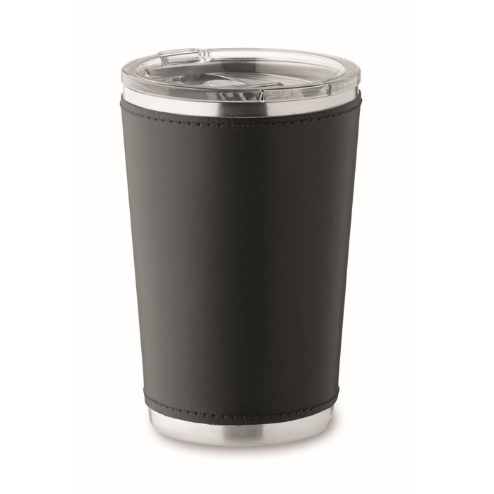 Vaso de acero inoxidable con funda extraíble de piel sintética 350ml color negro Vaso de acero inoxidable con funda extraíble de piel sintética 350ml color negro