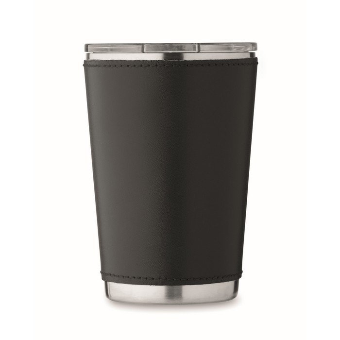 Vaso de acero inoxidable con funda extraíble de piel sintética 350ml color negro cuarta vista Vaso de acero inoxidable con funda extraíble de piel sintética 350ml color negro cuarta vista
