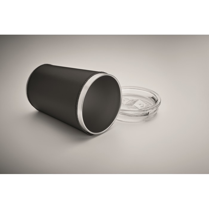 Vaso de acero inoxidable con funda extraíble de piel sintética 350ml color negro vista fotografía sexta vista Vaso de acero inoxidable con funda extraíble de piel sintética 350ml color negro vista fotografía sexta vista