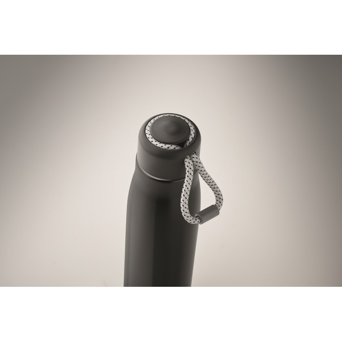 Botella antifugas de acero inoxidable con asa de cordón 500ml color negro vista fotografía segunda vista
