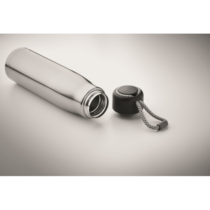 Botella antifugas de acero inoxidable con asa de cordón 500ml color plateado mate vista fotografía tercera vista