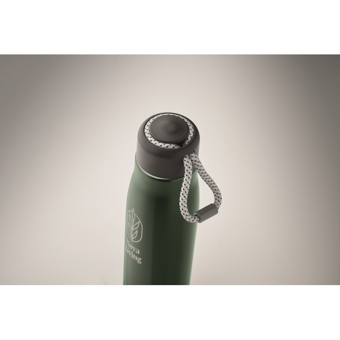 Botella antifugas de acero inoxidable con asa de cordón 500ml color verde oscuro vista principal
