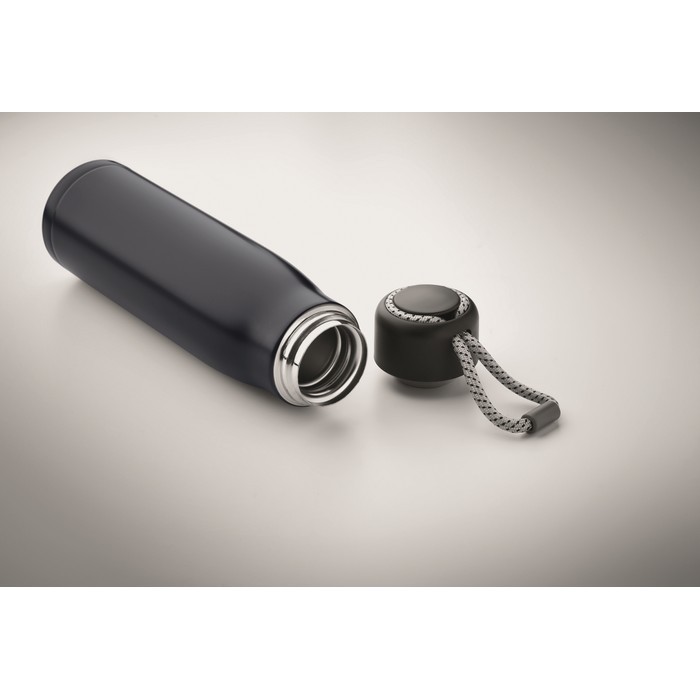 Botella antifugas de acero inoxidable con asa de cordón 500ml color azul marino vista fotografía tercera vista