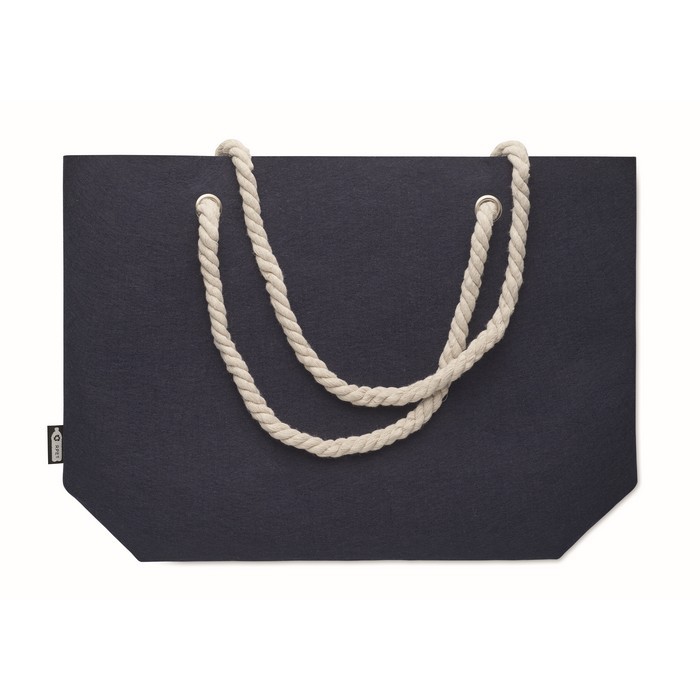 Bolsa para la playa de fieltro RPET con asa de cordón color natural color azul segunda vista