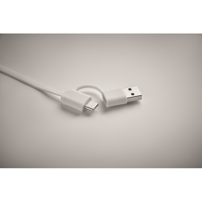 Cable de carga con cables retráctiles de 80cm en carcasa color blanco vista fotografía cuarta vista