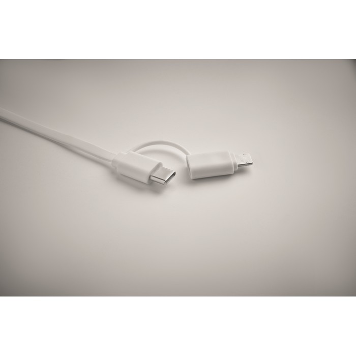 Cable de carga con cables retráctiles de 80cm en carcasa color blanco vista fotografía quinta vista