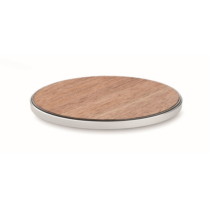 Cargador circular inalámbrico con detalle superior en nogal 15W color madera Cargador circular inalámbrico con detalle superior en nogal 15W color madera