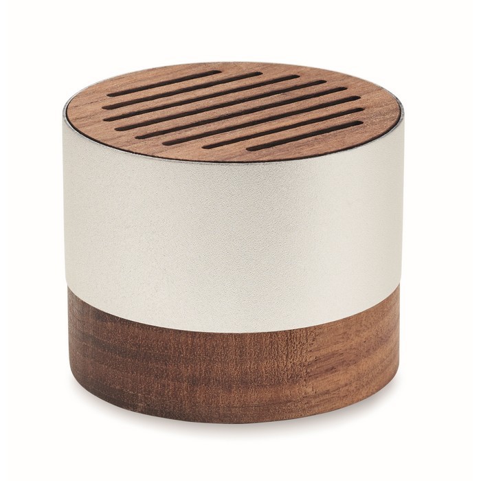 Altavoz inalámbrico de aluminio reciclado con detalles en nogal color madera Altavoz inalámbrico de aluminio reciclado con detalles en nogal color madera