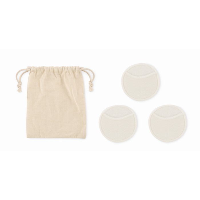 Bolsa de 3 discos reutilizables y lavables para uso de limpieza facial color beige quinta vista Bolsa de 3 discos reutilizables y lavables para uso de limpieza facial color beige quinta vista