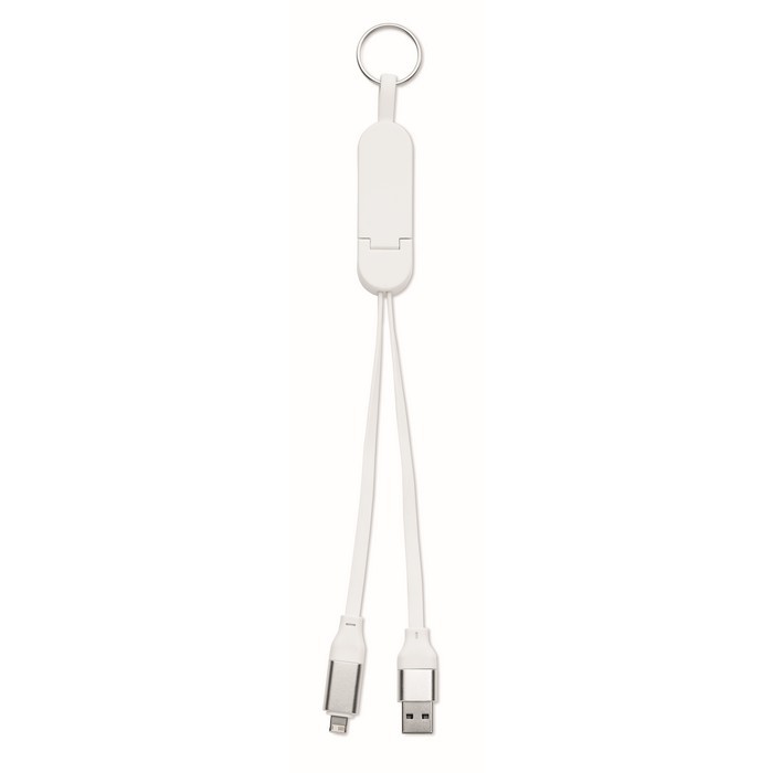 Llavero y soporte para móvil con cables de carga de 26cm color blanco cuarta vista Llavero y soporte para móvil con cables de carga de 26cm color blanco cuarta vista