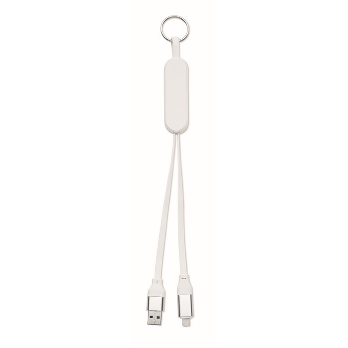 Llavero y soporte para móvil con cables de carga de 26cm color blanco quinta vista Llavero y soporte para móvil con cables de carga de 26cm color blanco quinta vista