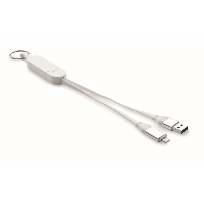 Llavero y soporte para móvil con cables de carga de 26cm color blanco Llavero y soporte para móvil con cables de carga de 26cm color blanco