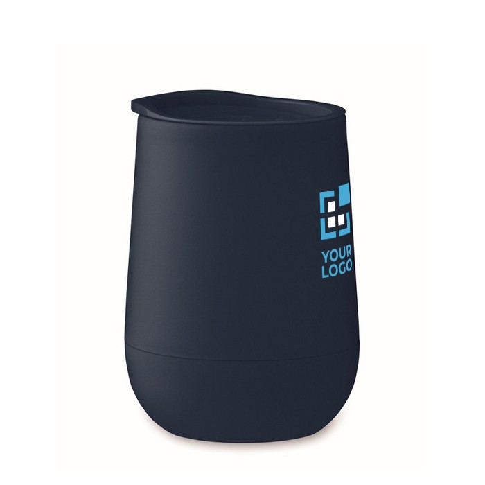 Vaso para llevar de doble pared cierre deslizante en la tapa color azul marino vista de impresión Vaso para llevar de doble pared cierre deslizante en la tapa color azul marino vista de impresión