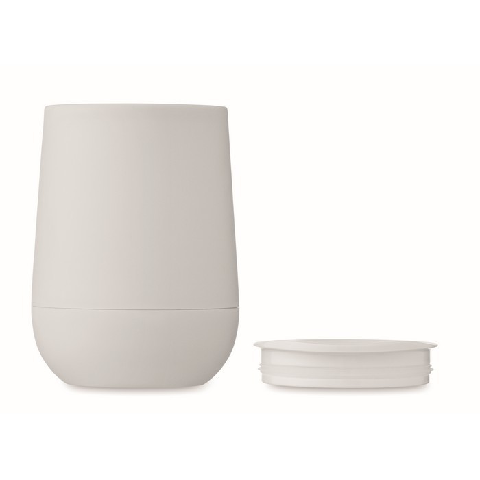 Vaso para llevar de doble pared cierre deslizante en la tapa color blanco quinta vista Vaso para llevar de doble pared cierre deslizante en la tapa color blanco quinta vista