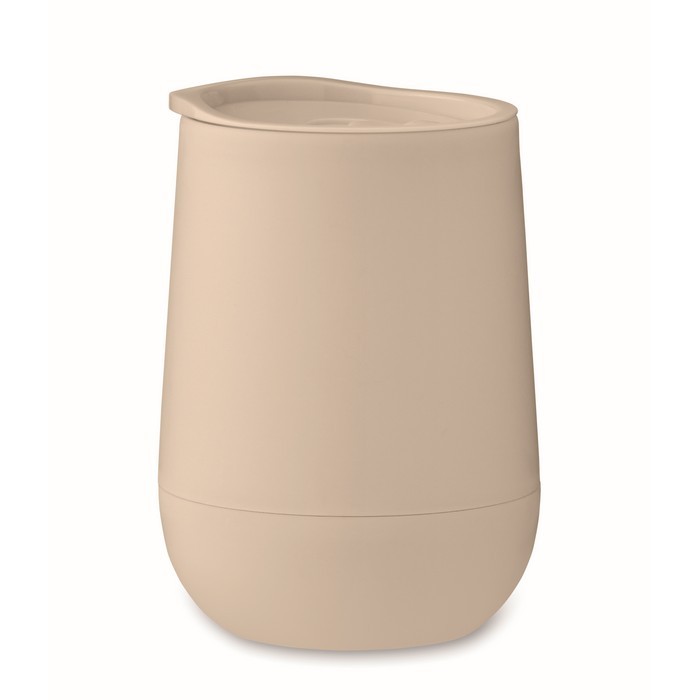 Vaso para llevar de doble pared cierre deslizante en la tapa color beige Vaso para llevar de doble pared cierre deslizante en la tapa color beige