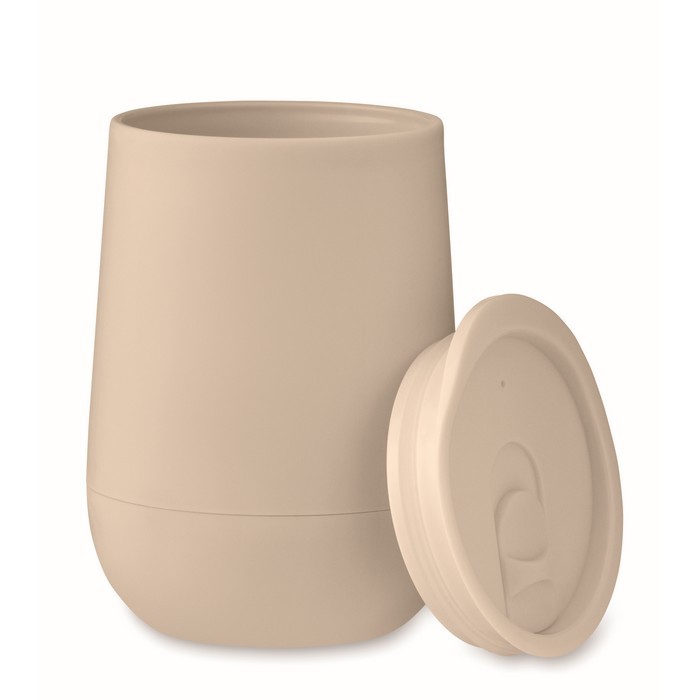 Vaso para llevar de doble pared cierre deslizante en la tapa color beige segunda vista Vaso para llevar de doble pared cierre deslizante en la tapa color beige segunda vista