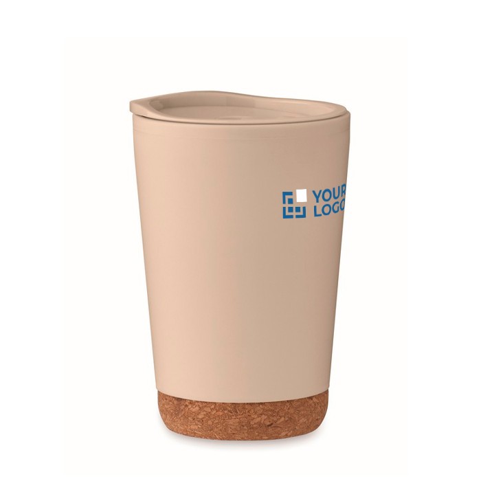 Vaso para llevar de doble pared con detalle de corcho en la base 300ml color beige vista de impresión Vaso para llevar de doble pared con detalle de corcho en la base 300ml color beige vista de impresión