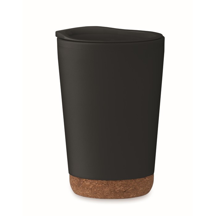 Vaso para llevar de doble pared con detalle de corcho en la base 300ml color negro Vaso para llevar de doble pared con detalle de corcho en la base 300ml color negro